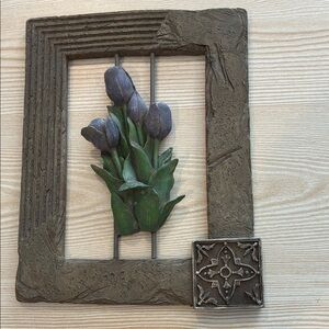 Decorative Brown Stone Look Frame with Purple Flowers.    B5